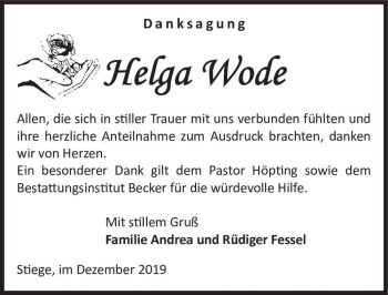 Traueranzeige von Helga Wode  von Magdeburger Volksstimme