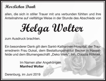 Traueranzeige von Helga Wolter  von Magdeburger Volksstimme