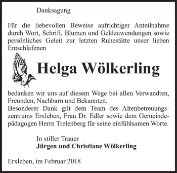 Traueranzeige von Helga Wölkerling  von Magdeburger Volksstimme