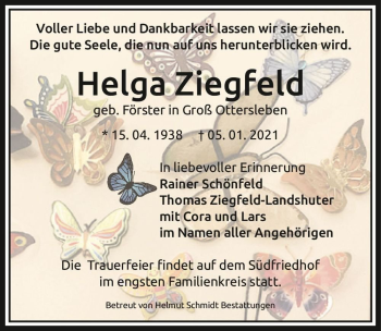 Traueranzeige von Helga Ziegfeld (geb. Förster)  von Magdeburger Volksstimme
