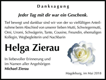 Traueranzeige von Helga Zierau  von Magdeburger Volksstimme