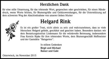 Traueranzeige von Helgard Rink  von Magdeburger Volksstimme