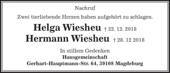 Traueranzeige von Helga und Hermann Wiesheu  von Magdeburger Volksstimme