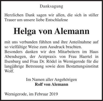Traueranzeige von Helga von Alemann  von Magdeburger Volksstimme