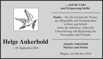Traueranzeige von Helge Ankerhold  von Magdeburger Volksstimme