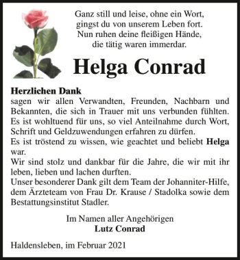 Traueranzeige von Helge Conrad  von Magdeburger Volksstimme