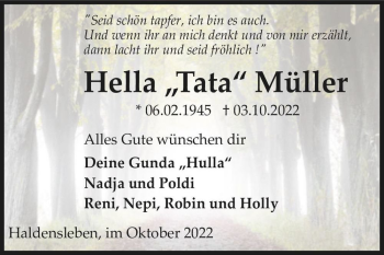 Traueranzeige von Hella 