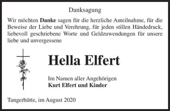 Traueranzeige von Hella Elfert  von Magdeburger Volksstimme