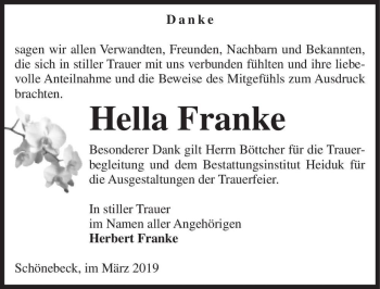 Traueranzeige von Hella Franke  von Magdeburger Volksstimme