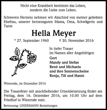Traueranzeige von Hella Meyer  von Magdeburger Volksstimme