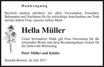 Traueranzeige von Hella Müller  von Magdeburger Volksstimme