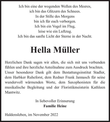 Traueranzeige von Hella Müller  von Magdeburger Volksstimme
