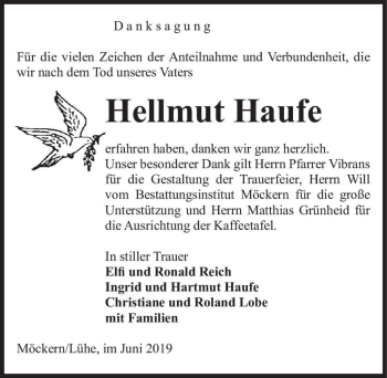 Traueranzeige von Hellmut Haufe  von Magdeburger Volksstimme