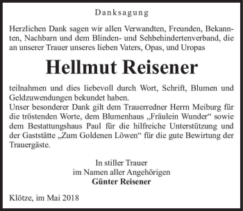 Traueranzeige von Hellmut Reisner  von Magdeburger Volksstimme