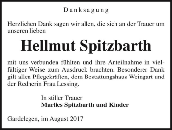 Traueranzeige von Hellmut Spitzbarth  von Magdeburger Volksstimme