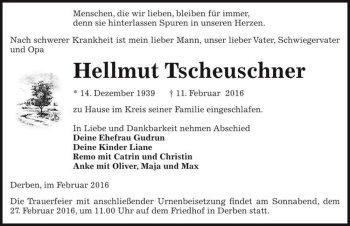 Traueranzeige von Hellmut Tscheuschner  von Magdeburger Volksstimme