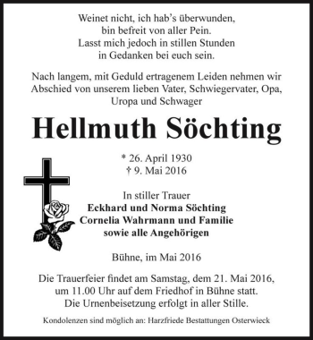 Traueranzeige von Hellmuth Söchting  von Magdeburger Volksstimme
