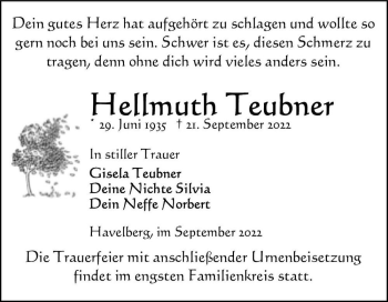Traueranzeige von Hellmuth Teubner  von Magdeburger Volksstimme