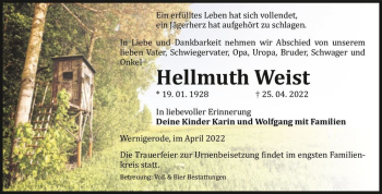 Traueranzeige von Hellmuth Weist  von Magdeburger Volksstimme