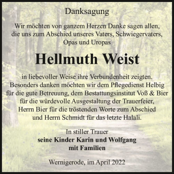 Traueranzeige von Hellmuth Weist  von Magdeburger Volksstimme