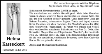 Traueranzeige von Helma Kasseckert  von Magdeburger Volksstimme