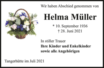 Traueranzeige von Helma Müller  von Magdeburger Volksstimme