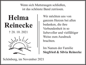 Traueranzeige von Helma Reinecke  von Magdeburger Volksstimme
