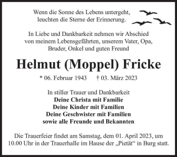 Traueranzeige von Helmut 
