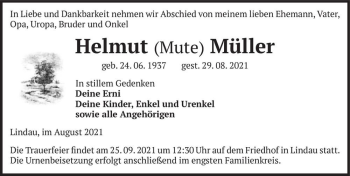 Traueranzeige von Helmut 