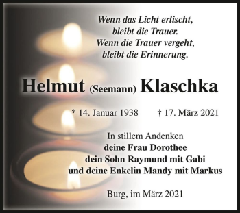 Traueranzeige von Helmut 