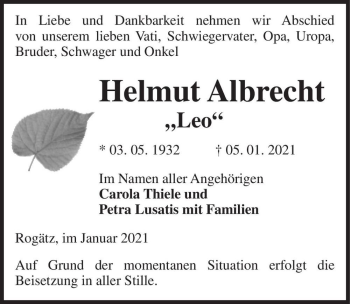 Traueranzeige von Helmut Albrecht 
