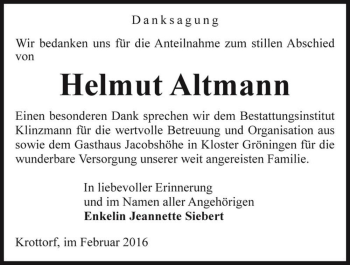 Traueranzeige von Helmut Altmann  von Magdeburger Volksstimme