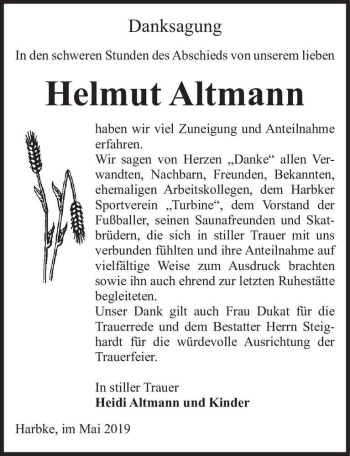 Traueranzeige von Helmut Altmann  von Magdeburger Volksstimme