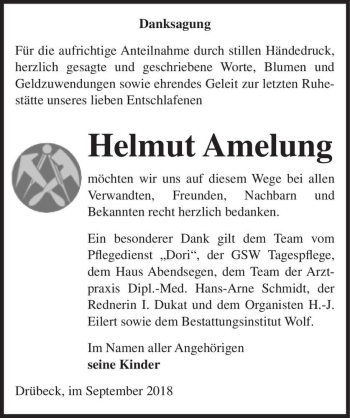 Traueranzeige von Helmut Amelung  von Magdeburger Volksstimme