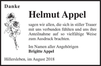 Traueranzeige von Helmut Appel  von Magdeburger Volksstimme