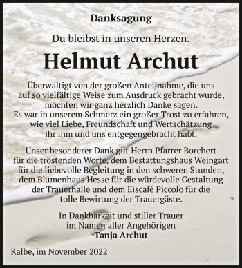 Traueranzeige von Helmut Archut  von Magdeburger Volksstimme