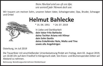 Traueranzeige von Helmut Bahlecke  von Magdeburger Volksstimme