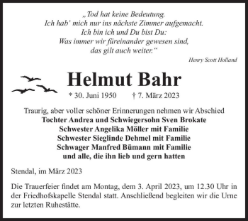 Traueranzeige von Helmut Bahr  von Magdeburger Volksstimme