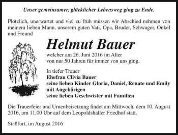 Traueranzeige von Helmut Bauer  von Magdeburger Volksstimme