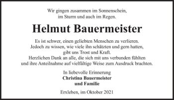 Traueranzeige von Helmut Bauermeister  von Magdeburger Volksstimme