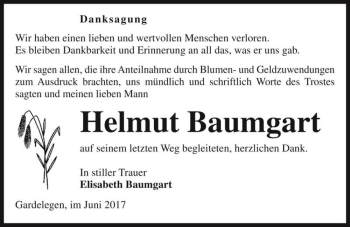 Traueranzeige von Helmut Baumgart  von Magdeburger Volksstimme