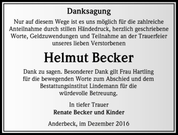 Traueranzeige von Helmut Becker  von Magdeburger Volksstimme