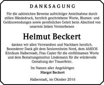 Traueranzeige von Helmut Beckert  von Magdeburger Volksstimme