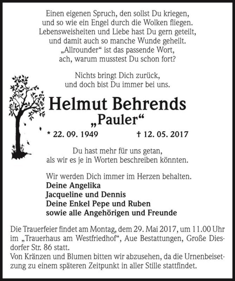  Traueranzeige für Helmut Behrends 
