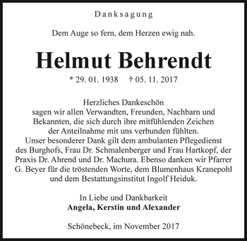 Traueranzeige von Helmut Behrendt  von Magdeburger Volksstimme