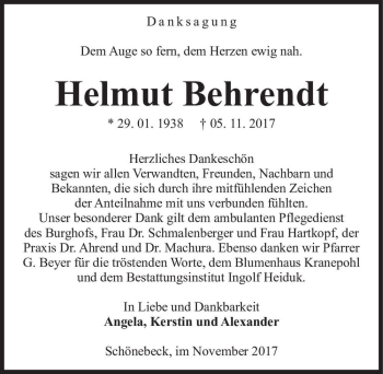 Traueranzeige von Helmut Behrendt  von Magdeburger Volksstimme