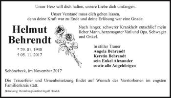 Traueranzeige von Helmut Behrendt  von Magdeburger Volksstimme