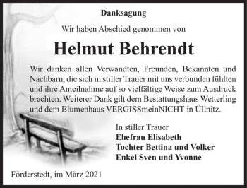 Traueranzeige von Helmut Behrendt  von Magdeburger Volksstimme