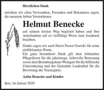 Traueranzeige von Helmut Benecke  von Magdeburger Volksstimme
