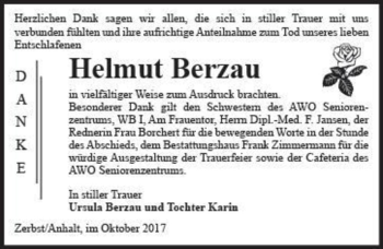 Traueranzeige von Helmut Berzau  von Magdeburger Volksstimme